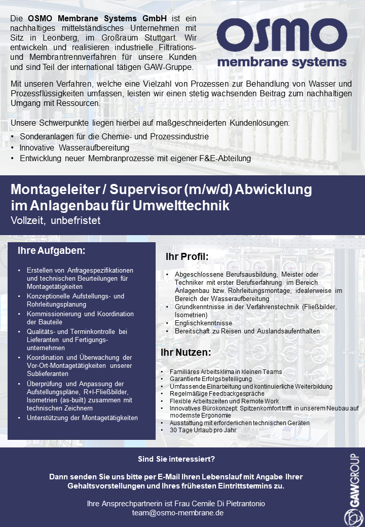 Montageleiter Supervisor Abwicklung AKTUELLMAI2024 