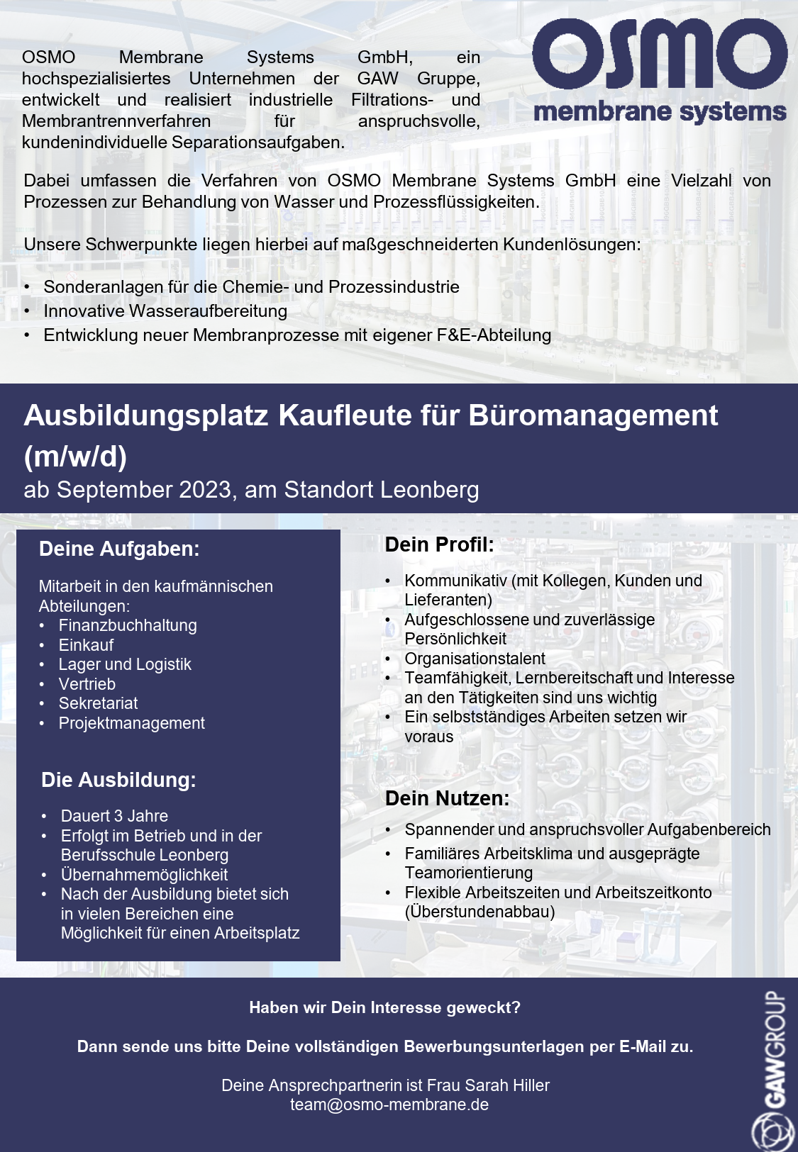 Ausbildung Kaufleute für Büromanagement ab September 2023 OSMO Januar 2023 1