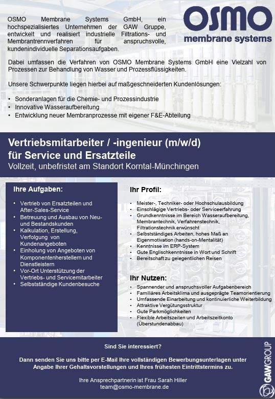 VertriebsingenieurIN Service und Ersatzteile