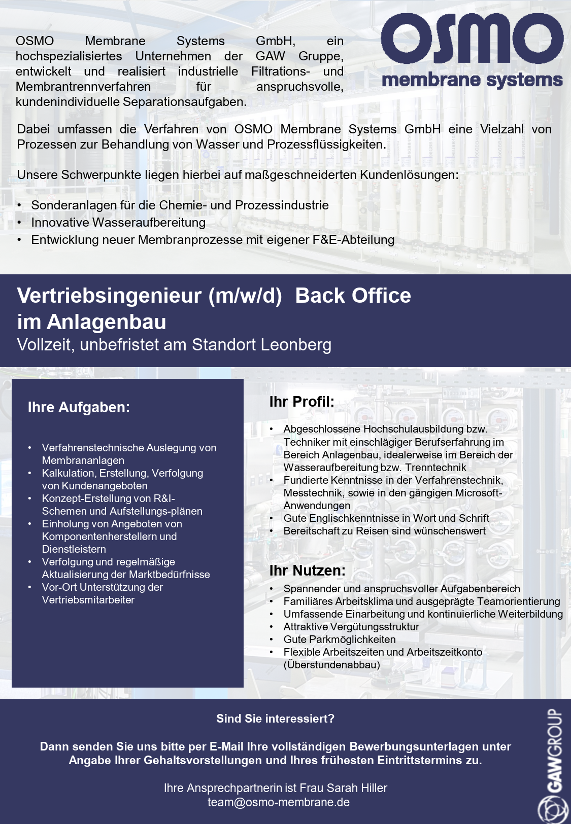 VertriebsingenieurIn BackOffice OSMO Januar 2023